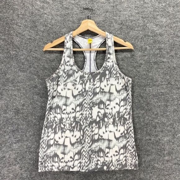 Lolë Sport Top Women PS Petite White Gray Printed Racerback Crew Neck Activewear - Picture 3 of 11